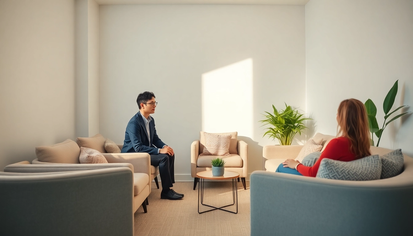 Professional psycholog Lublin conducting a therapy session in a cozy, inviting office environment, emphasizing trust and expertise for emotional well-being.