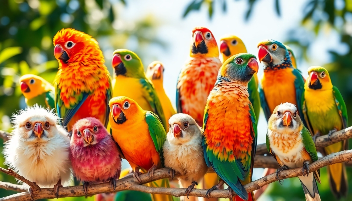Vibrant pet birds including parakeets, cockatiels, and lovebirds example for bird owners and enthusiasts.