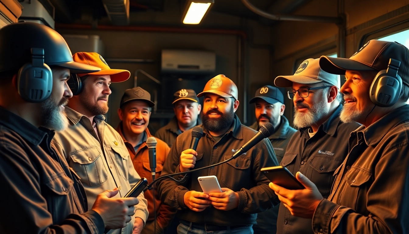 Truckers voice is at the core as professional drivers share their experiences and challenges on the road in this dynamic scene filled with trucks and communication gear, illustrating community and transparency.