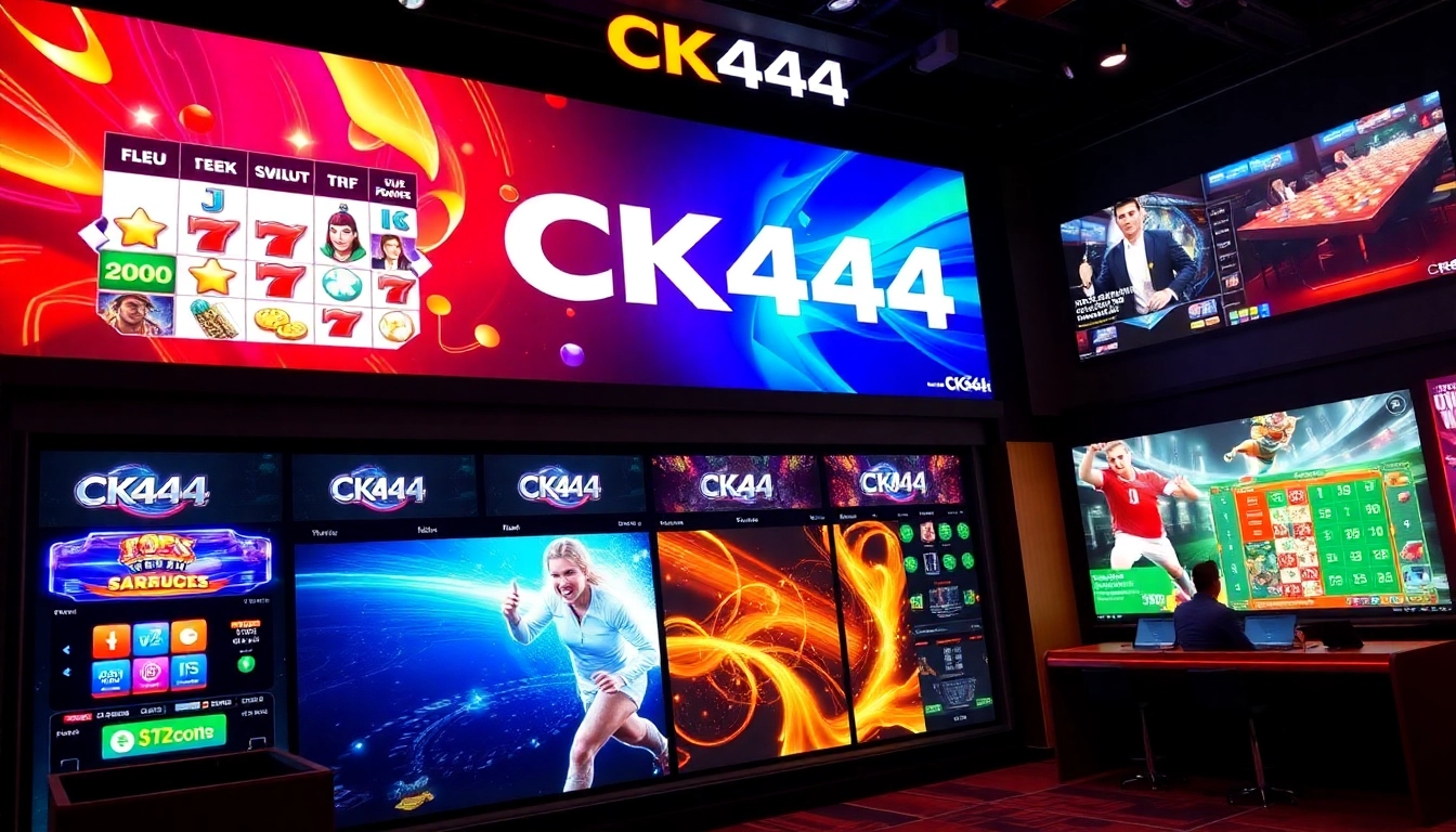 Animated CK444 gaming platform showing slots, live casino, and sports betting with vibrant visuals and user-friendly navigation for online players.