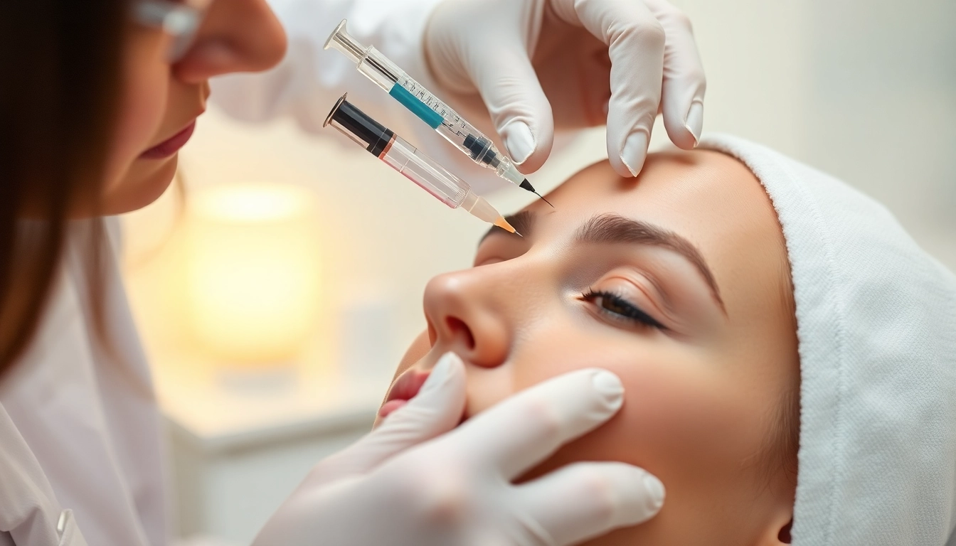 Administering Botox Behandlung for wrinkle smoothing in a serene clinic environment.