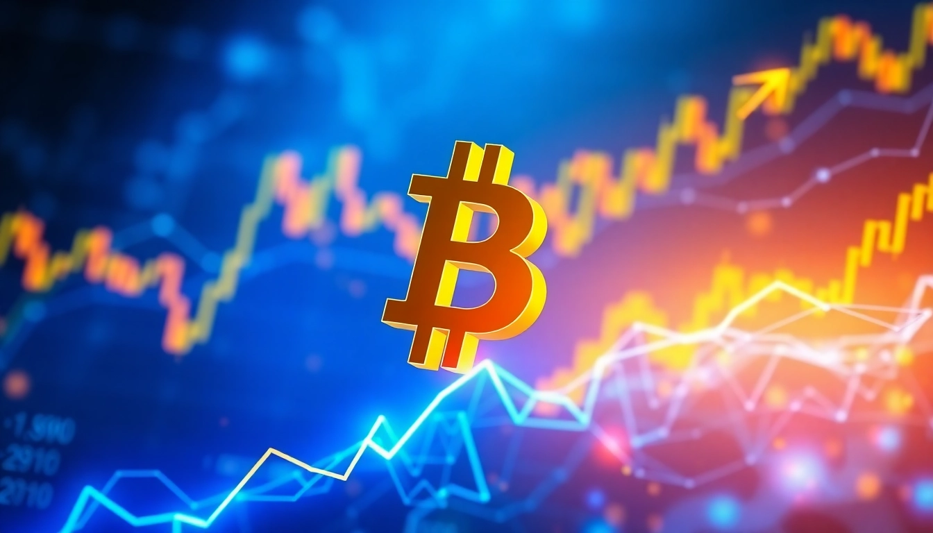 Bitcoin cryptocurrency rising chart with digital finance background symbolizing growth in
