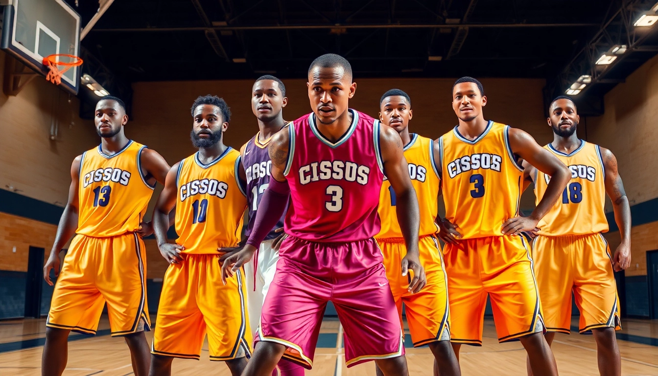 High-quality basketball uniforms in bright colors with team logos, designed for performance and style on the court.