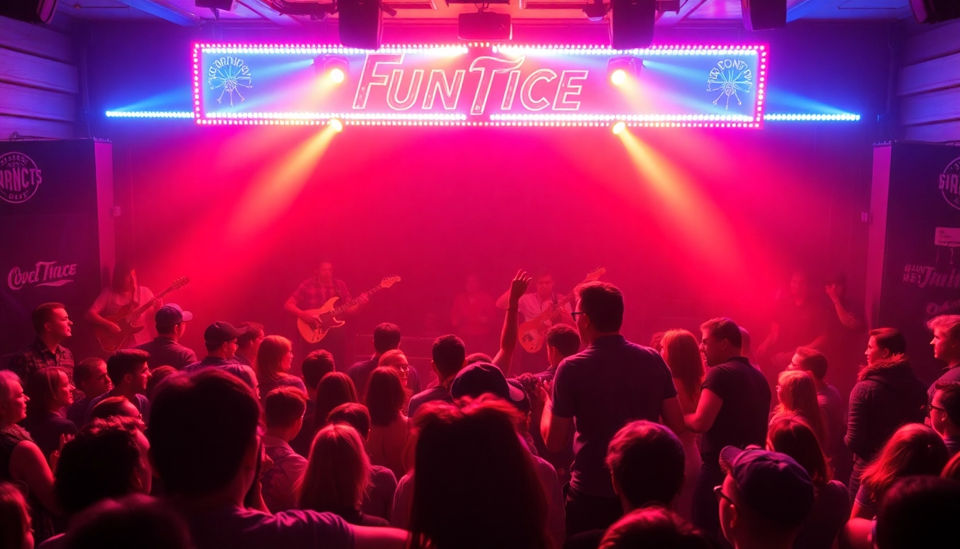 Play b52 with energetic performance at a vibrant live music event, capturing audience excitement and band charisma.