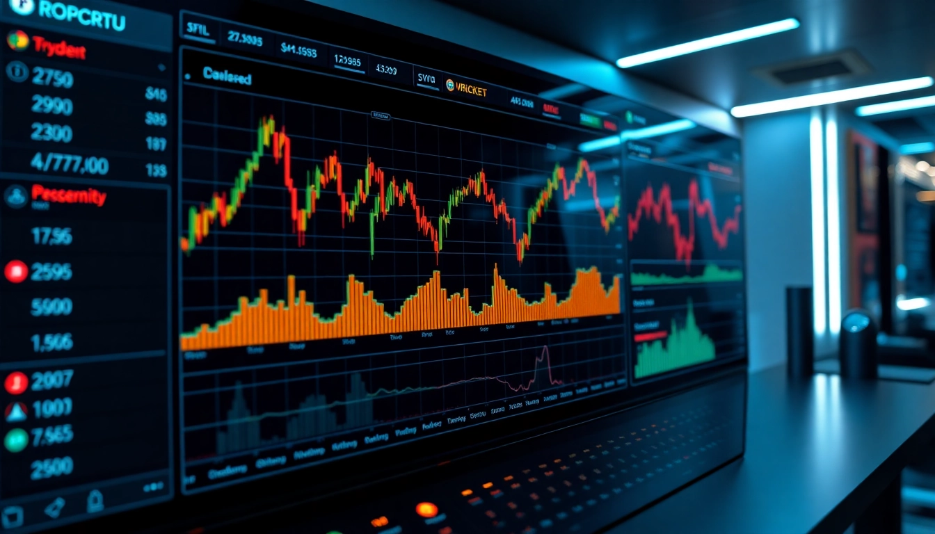 Cryptocurrency Market Update showing live charts and digital coins on a modern financial dashboard