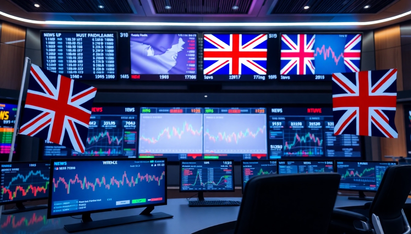 Trading News UK updates displayed on professional financial news website with traders analyzing