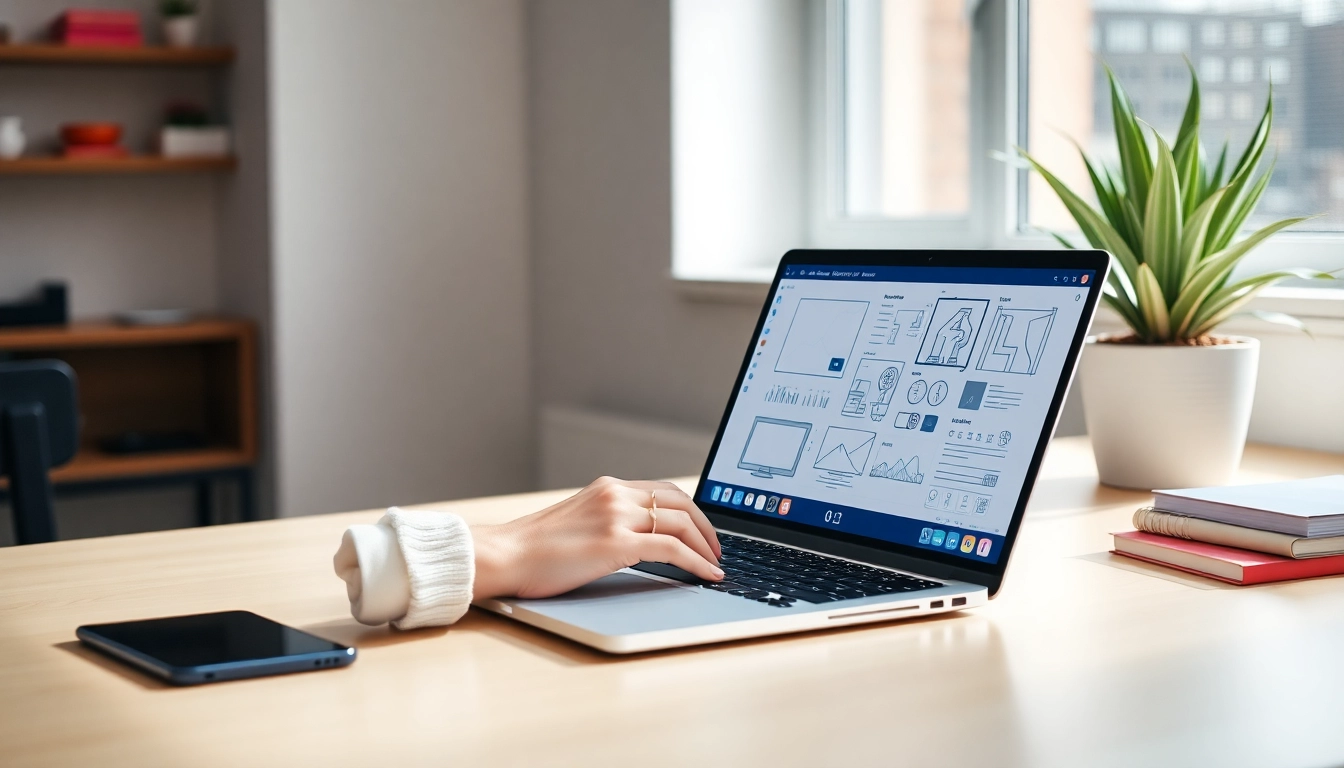 Freelance product designer creating innovative prototypes in a bright, modern workspace for