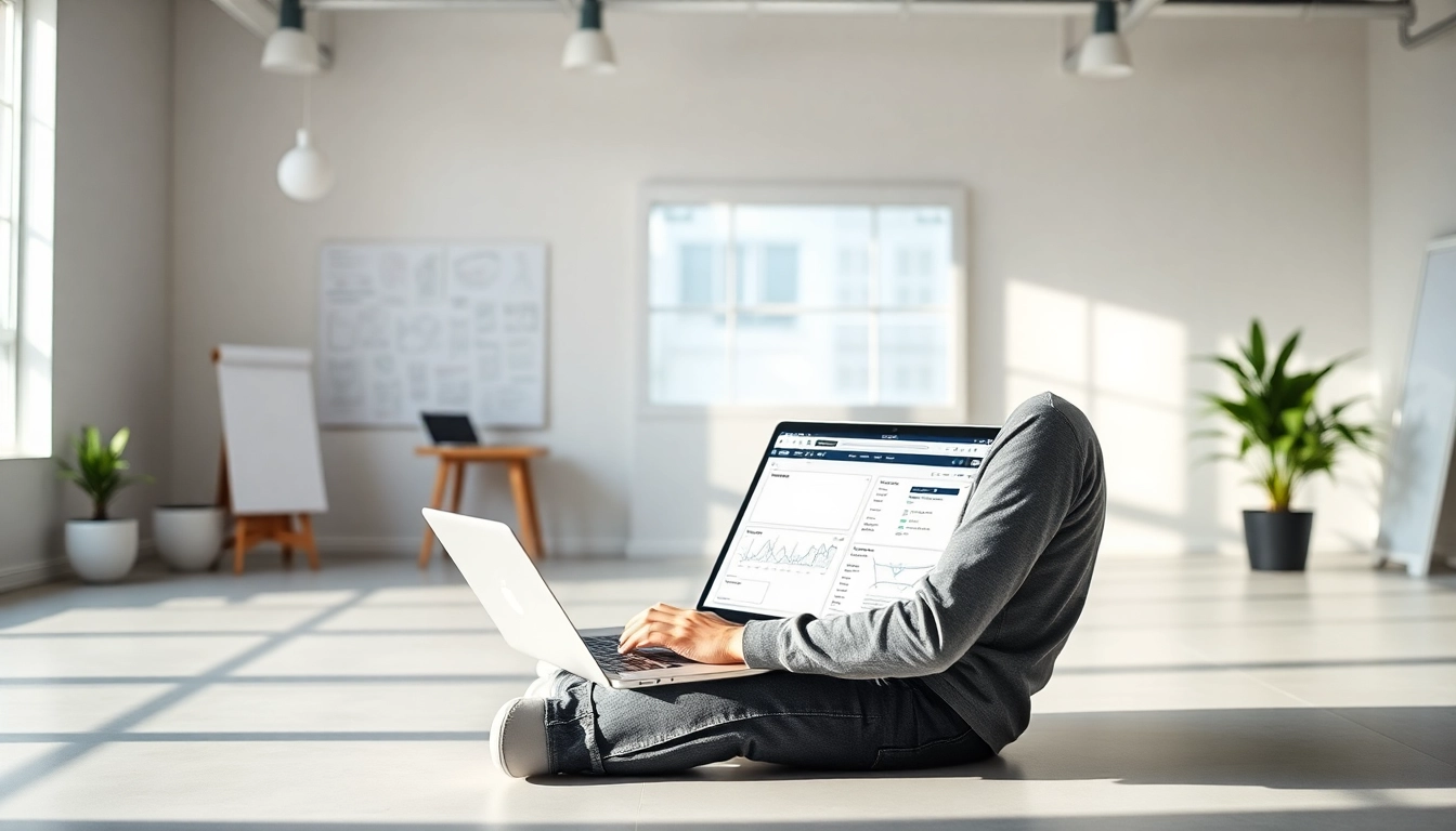 Freelance product designer creating innovative user interfaces in a bright, professional workspace