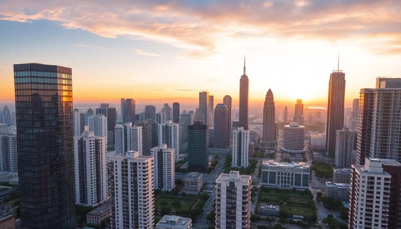 Analyzing property investment market trends with investors reviewing urban residential