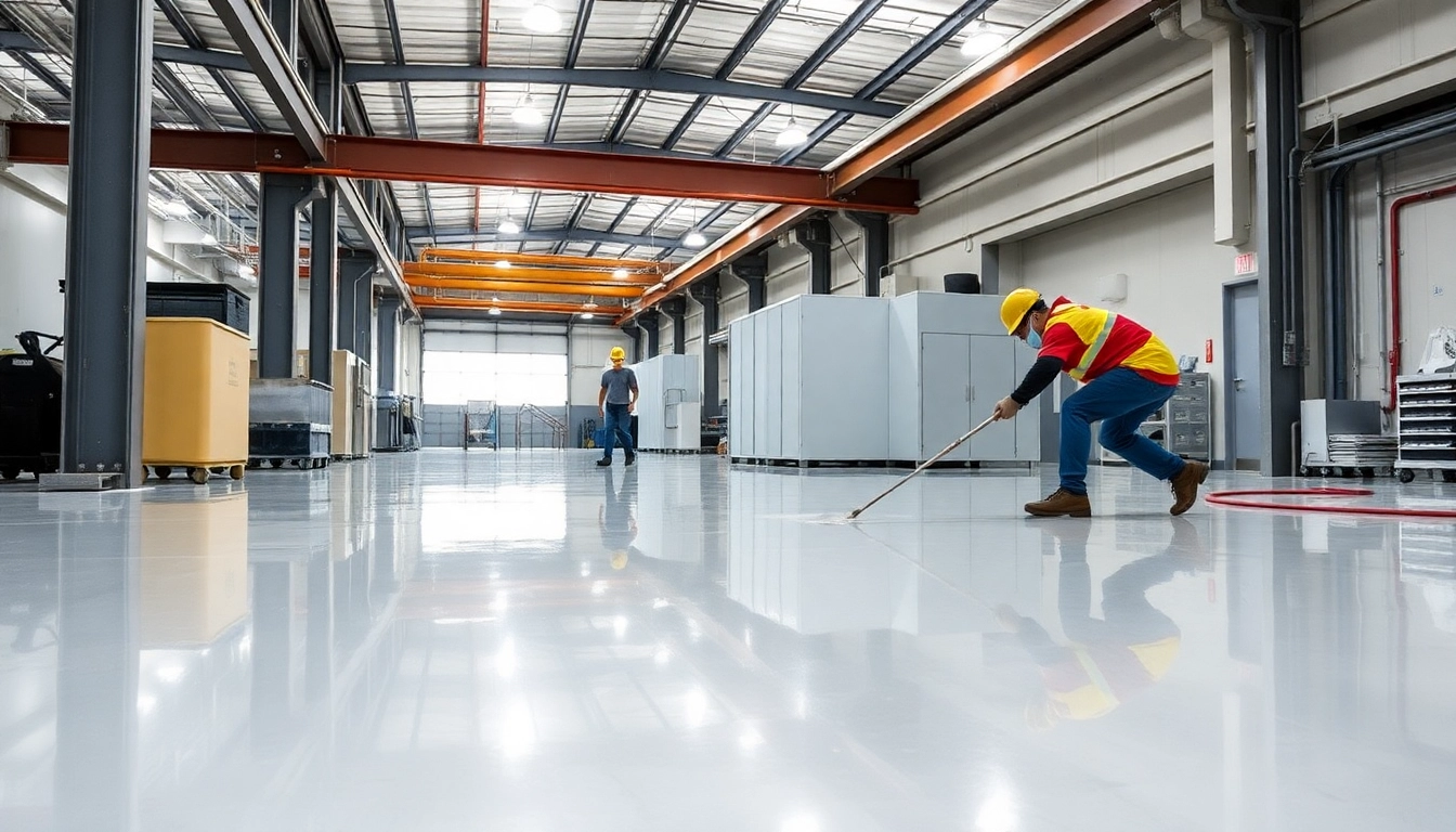 Experienced epoxy resin flooring contractors Birmingham applying a high-quality epoxy coating